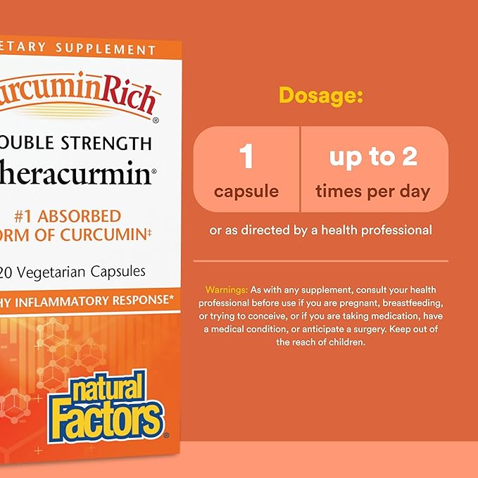 Natural Factors CurcuminRich Double Strength Theracurmin - Antioxidant Support Supplement with Curcumin - Dietary Supplement Aids Muscle & Joint Health - 120 Vegetarian Capsules (120 Servings)