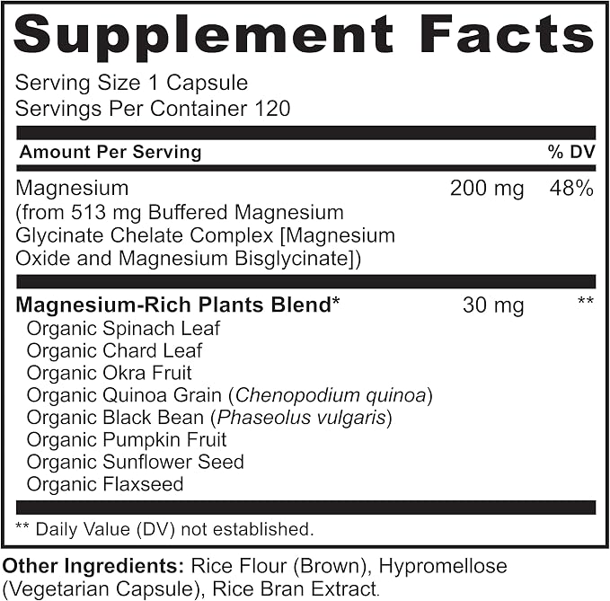 NATURELO Magnesium Glycinate Chelate Complex - 200 mg Magnesium with Organic Vegetables to Support Sleep, Calm, Muscle Cramp & Stress Relief - Gluten Free, Non GMO - 120 Capsules