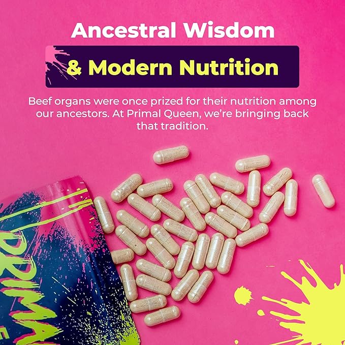 Primal Queen Female-Optimized Beef Organ Superfood Supplement – Grass-Fed, Pasture-Raised Beef Liver, Kidney, Heart, & More – Hormone Balance & Energy for Women – Pack of 2