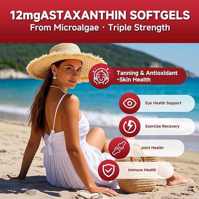 Astaxanthin 12mg, 120 Softgels, Premium Astaxanthin Antioxidant Supplements with Antioxidant Activity, Supports Eye, Skin Health, Immune, Internal Circulation