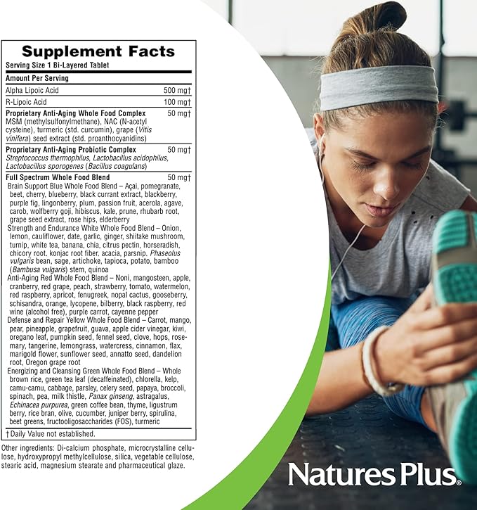NaturesPlus Ultra Lipoic - 30 Bi-Layered Tablets - Alpha Lipoic & R-Lipoic Acid - Antioxidant Support - With Probiotics & Age-Defying Nutrients - Gluten Free - 30 Servings
