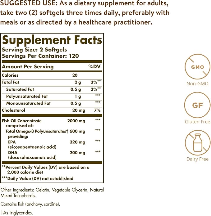 Solgar Omega-3 Fish Oil Concentrate, 240 Softgels