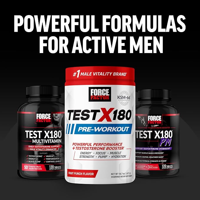 Force Factor Test X180 Ignite Total Testosterone Booster for Men with Fenugreek Seed and Green Tea Extract to Build Lean Muscle, Boost Energy, and Improve Performance, 60 Count