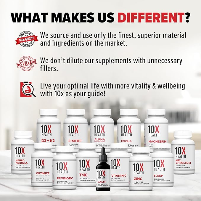 10X Health Vitamin D3 5000 IU & K2 MK7 - Menaquinone 7, High-Potency D3 K2 Vitamin Supplement for Bone Health, Heart and Teeth - 125 mcg Vitamin D & 90 mcg Vitamin K2-60 Capsules