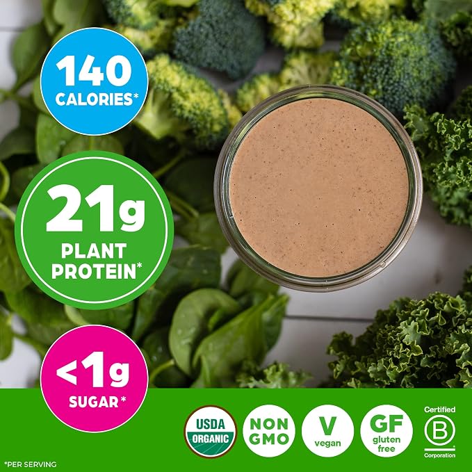 Orgain Organic Vegan Protein Powder + Greens, Creamy Chocolate Fudge - 21g Plant Based Protein, Gluten Free, Dairy & Lactose Free, Soy Free, No Sugar Added, Iron & Prebiotics for Gut Health - 1.94lb