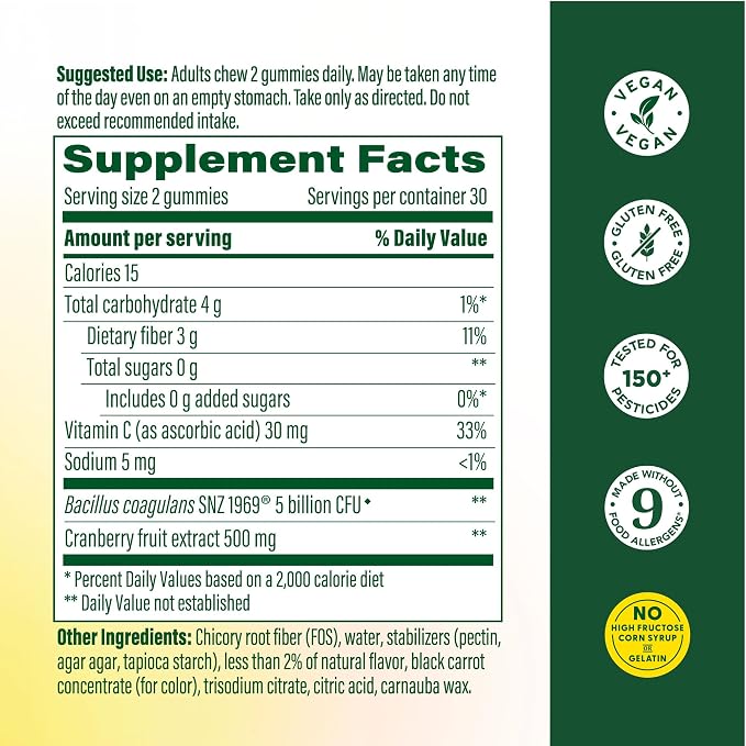 MegaFood Women’s Probiotic + Prebiotic Gummies - Zero Sugar Prebiotics and Probiotics for Women - Vitamin C & Cranberry - Supports Immune, Vaginal & Gut Health - 60 Vegan Berry Gummies, 30 Servings