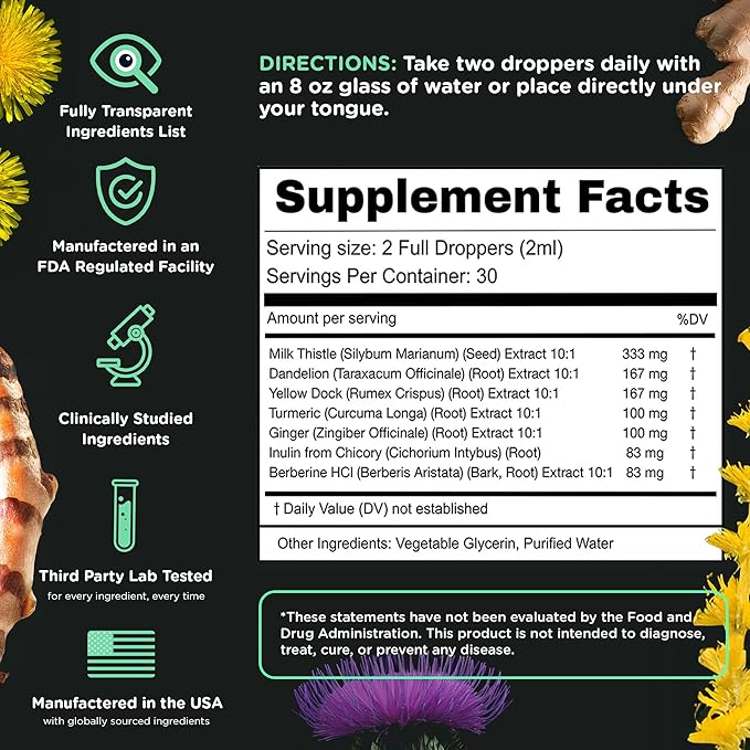 SUPERBONSAI Super Liver Support with Milk Thistle - All Natural Liver Cleanse Detox & Repair Aid - Doctor-Formulated Liver Supplement - Liquid Herbal Formula for Liver Health - 2 Month Supply (2 Pack)