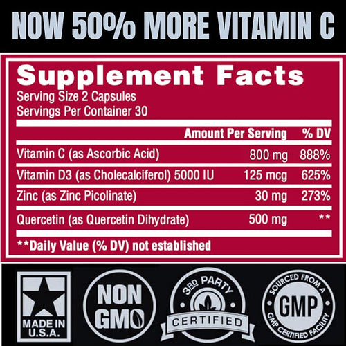 (2 Pack) Zinc Quercetin Vitamin C 800 mg with Vitamin D3 Antioxidant Immune Support High Potency Quercetin Zinc Supplement for Men and Women - Gluten, Soy, & Dairy Free - 120 Count (Twin Pack)