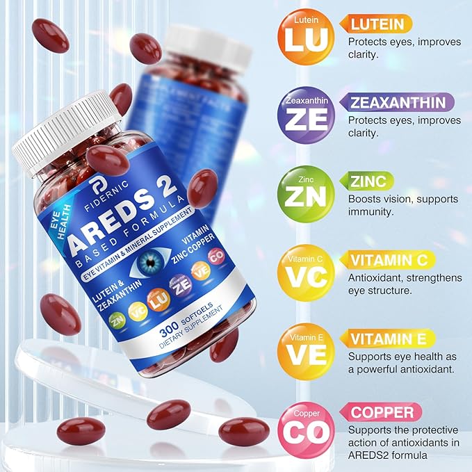 AREDS 2 Eye Vitamin & Mineral Supplement — Lutein and Zeaxanthin Supplement, Vitamin C & E, Zinc & Copper for Blue Light Protection, Eye Health Support, Eyebright , Eye Doctor Trusted — 300 Softgels