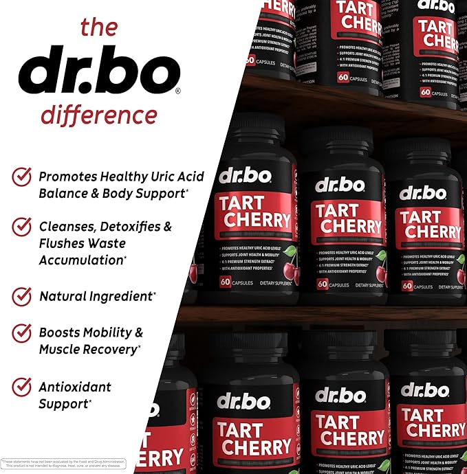 Tart Cherry Extract Capsules Supplement - Purge Uric Acid Flush Cleanse Antioxidant Pills for Rest Support - Tart Cherry Capsules Anthocyanin Supplements Ultra Pure Cherries Vitamins Concentrate Pill