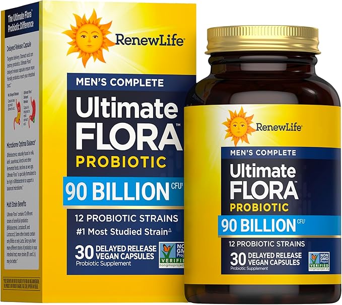 Renew Life Men's Care Probiotic Capsules, Supports Mens Digestive, Colon, Immune and Respiratory Health, L. Rhamnosus GG, Dairy, Soy and gluten-free, 90 Billion CFU, 30 Count