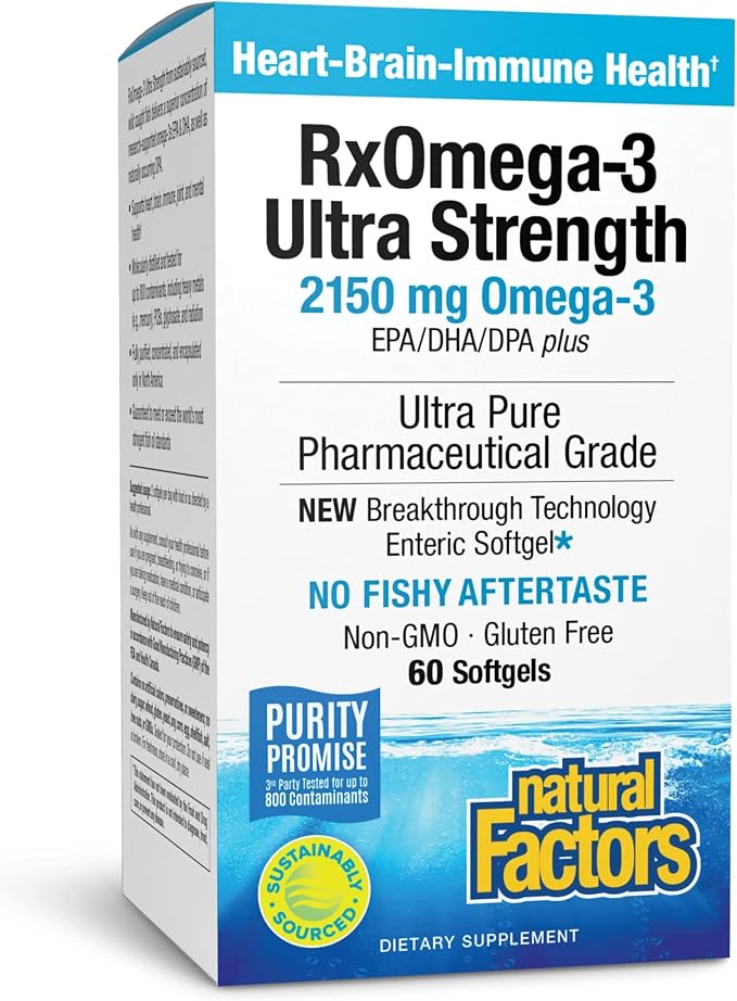 Natural Factors RxOmega-3 Ultra Strength - Brain & Heart Health Support - Eye Health Supplement with EPA & DHA - Supplement with Omega-3 Fatty Acids - 60 Softgels (30 Servings)