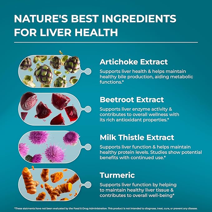 PUREHEALTH Research Liver Health – Liver Cleanse Detox & Repair Support Supplement- with Milk Thistle, Turmeric Powder, Dandelion, Artichoke, Beet Root, Ginger, L Cysteine HCL & More - 120 Capsules