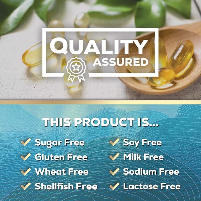 Omega 3 Fish Oil Supplements - 2400mg Fish Oil Per Serving - Triple Strength Omega-3 with EPA & DHA Fatty Acids - Natural Heart, Brain & Immune Support - Wild Caught, Bottled in USA - 60 Softgels