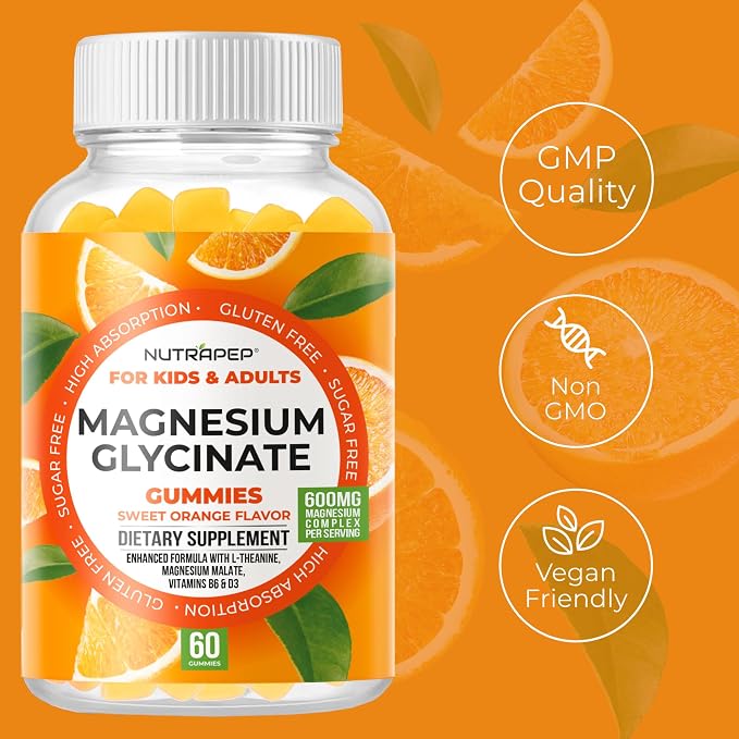 NutraPep Magnesium Glycinate Gummies for Kids & Adults Women & Men - Sugar Free Gluten Free Non-GMO Vegan Chewable Supplement