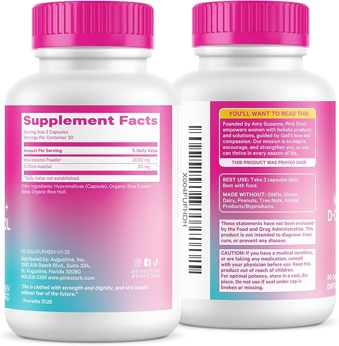 Pink Stork Inositol Supplement for Women – 40:1 Myo-Inositol & D-Chiro Inositol – Hormone Balance for Women – Healthy Ovulation & Fertility Support – Cycle Regularity & Metabolic Wellness, 30 Servings