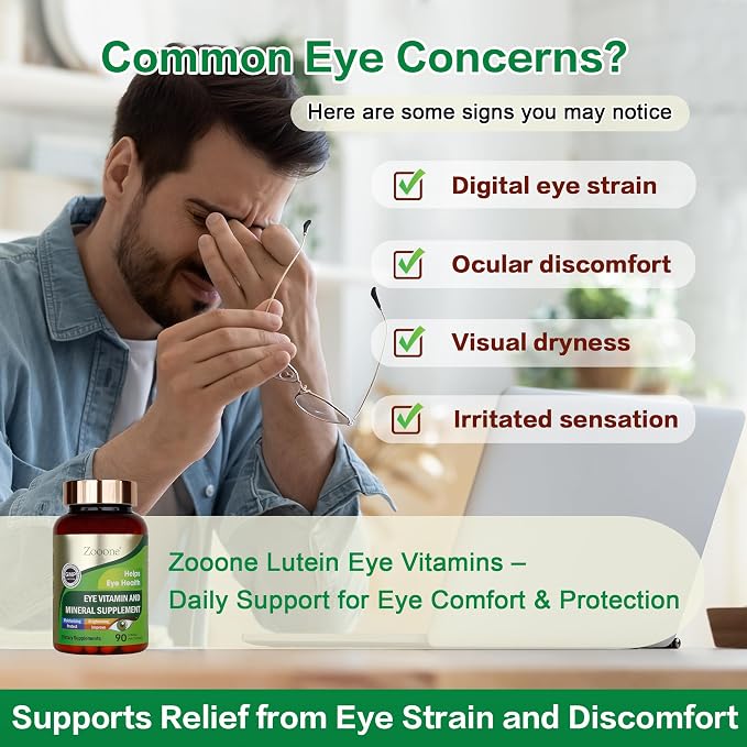 zooone Lutein and Zeaxanthin Eye Vitamins, Eye Vitamin and Mineral Supplement with Vitamin C E Zinc Copper, Vision Support for Macular Degeneration, Eye Health Pills for Adults & Seniors, 90 Capsules