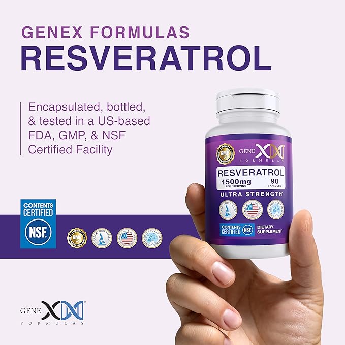 Genex Formulas Resveratrol 1500 mg Supplement for Healthy Aging – NSF Certified for Safety, Quality & Label Accuracy – Potent Antioxidant & Healthy Aging Formula - Gluten Free 90 Count