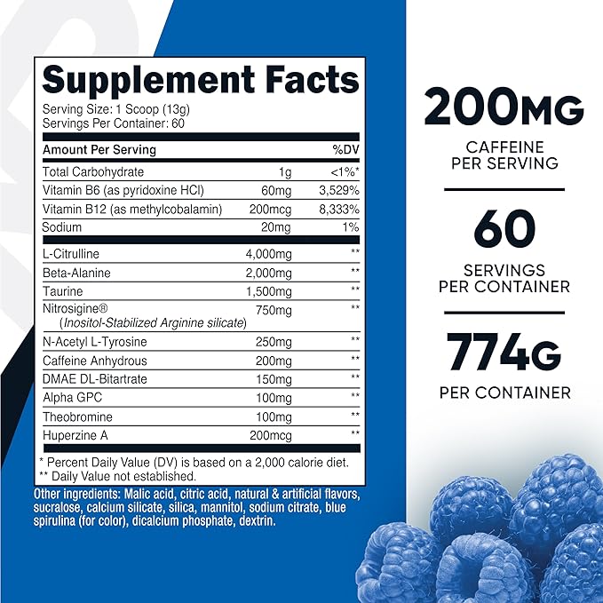 Nutricost Pre-Workout Complex Powder (60 Servings, Blue Raspberry) - Pre-Workout Supplement with Beta-Alanine, Taurine & Amino Acids (Pack of 2)