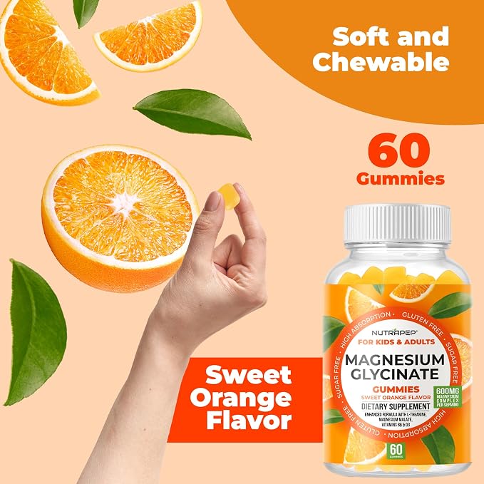 NutraPep Magnesium Glycinate Gummies for Kids & Adults Women & Men - Sugar Free Gluten Free Non-GMO Vegan Chewable Supplement