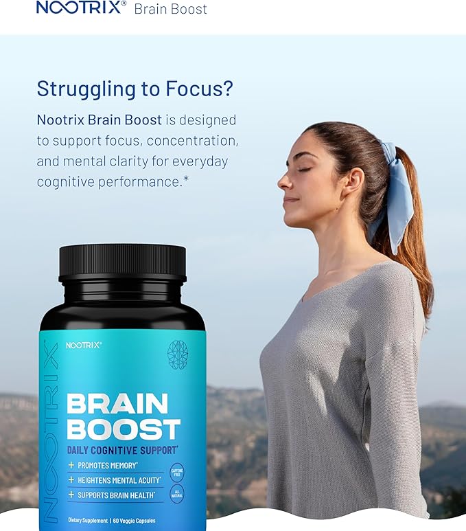 Nootrix Brain Boost Nootropic Supplement | Supports Memory, Mental Focus, Cognitive Health & Energy | Caffeine-Free, Promotes Healthy Mood & Brain Function w/Gingko Biloba & DMAE | 240 Capsules