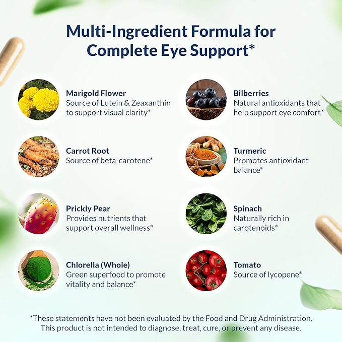 Dr. Grossman’s Whole Food Advanced Eye & Vision Support Formula – Eye Supplement with Lutein, Zeaxanthin, Bilberry & Prickly Pear – Natural Supplement Blend for Eye Health & Clear Vision – 60 Capsules