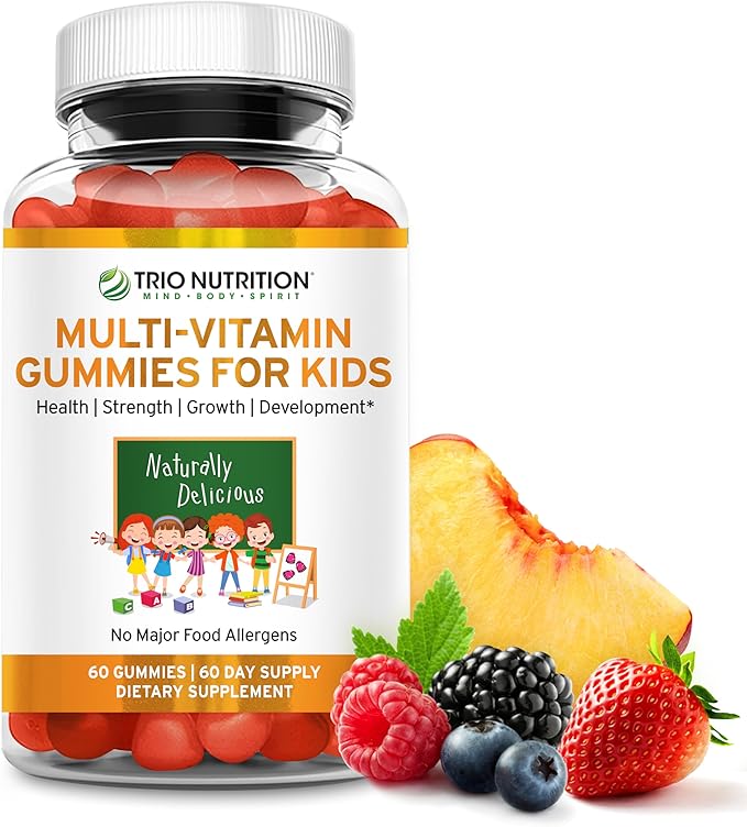 TRIO NUTRITION Premium Kids Multivitamin Gummies with Vitamin C & Zinc for Immune & Energy Support | Complete Daily Essential Vitamins to Grow Up Strong| Pectin, Animal-Free, Allergen-Free*