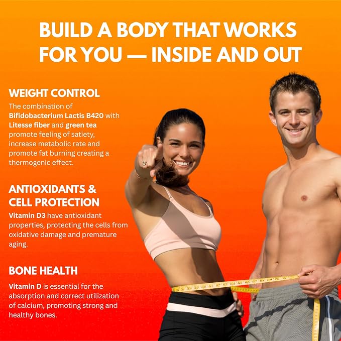 MultiBlue Probiotic Fit – Supports Natural GLP-1 & Appetite Control for Women & Men, Bifidobacterium B-420, Digestive & Gut Health, 10 Probiotic Strains, 60 Billion CFU, Prebiotic + Vitamin D3, 60ct
