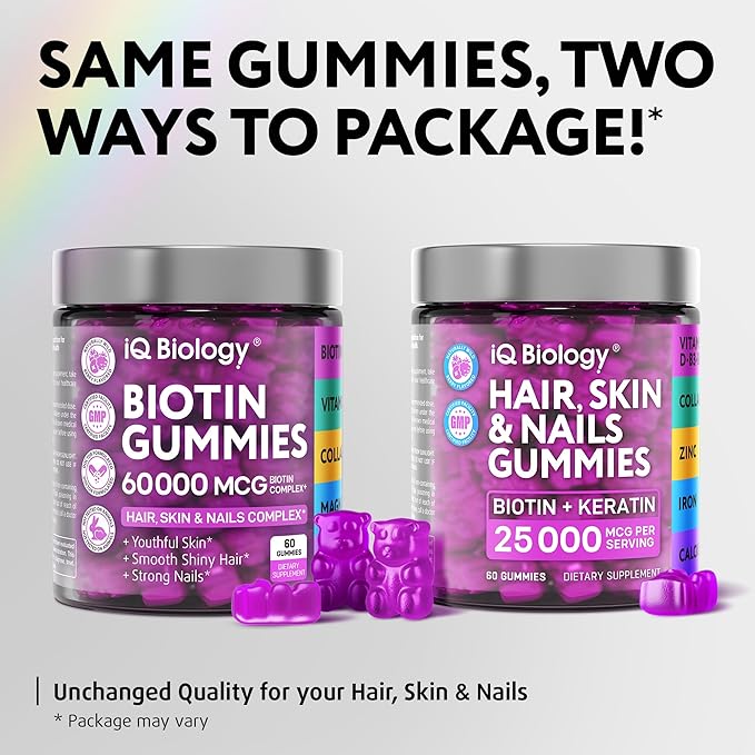 Biotin Gummies for Hair, Skin and Nails - Hair Growth Vitamins for Women & Men - Hair Loss Gummy Supplement with Extra Strength Biotin (Vitamin B7), Collagen, Keratin & DHT Blocker - 60 Chewable Bears