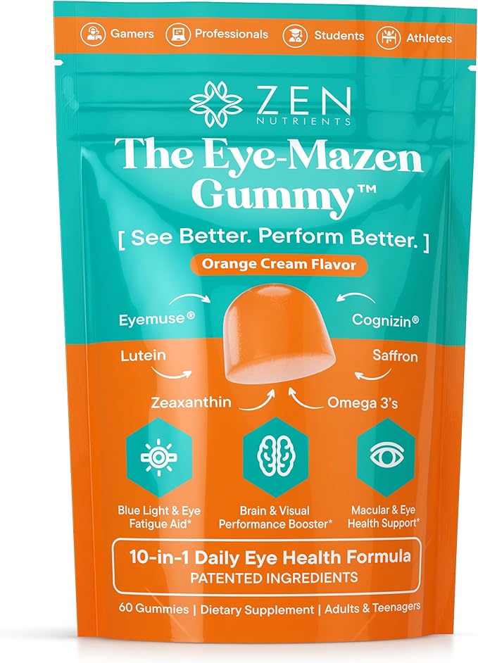 The Eye-Mazen Gummy Eye Vitamins for Vision and Eye Health - Lutein and Zeaxanthin Supplements for Eyes with Omega 3 & Vitamin A - Eye Supplements for Adults, Kids & Seniors