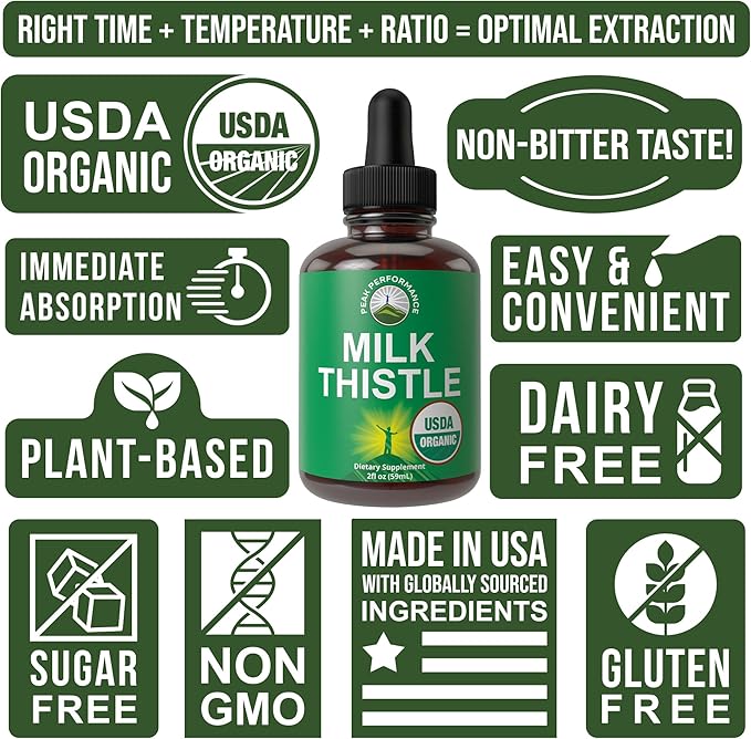 USDA Organic Milk Thistle Extract Vegan Liquid Drops. Liver Detox Herbal Supplement. Zero Sugar, Great for Digestion and A Cleanse. Pure Organic Milk Thistle Tincture Supplements for Women and Men
