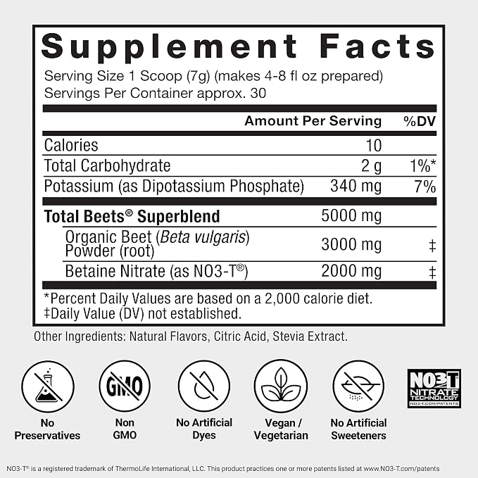 Force Factor Total Beets Drink Mix Superfood Powder with Nitrates to Support Circulation, Nitric Oxide, Energy, Endurance, and Stamina, Cardiovascular Heart Health Supplement, 90 Servings, 3-Pack