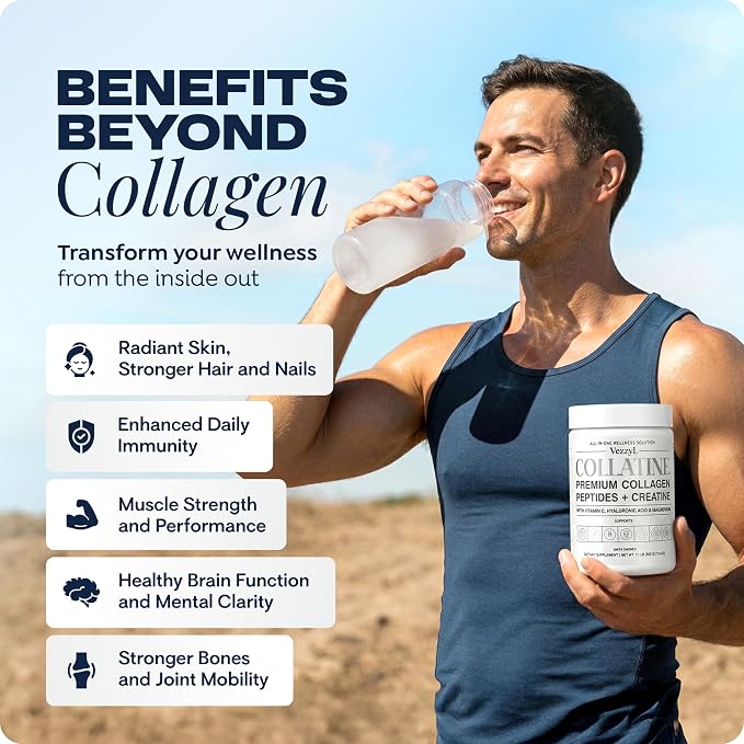 Collatine - Premium Collagen Peptides + Creatine with Vitamin C, Hyaluronic Acid and Magnesium for Skin, Hair, Nails, Bone & Joint, Muscle, Immune and Cognitive Aid (1.1 LB (500 G/17.6 OZ)