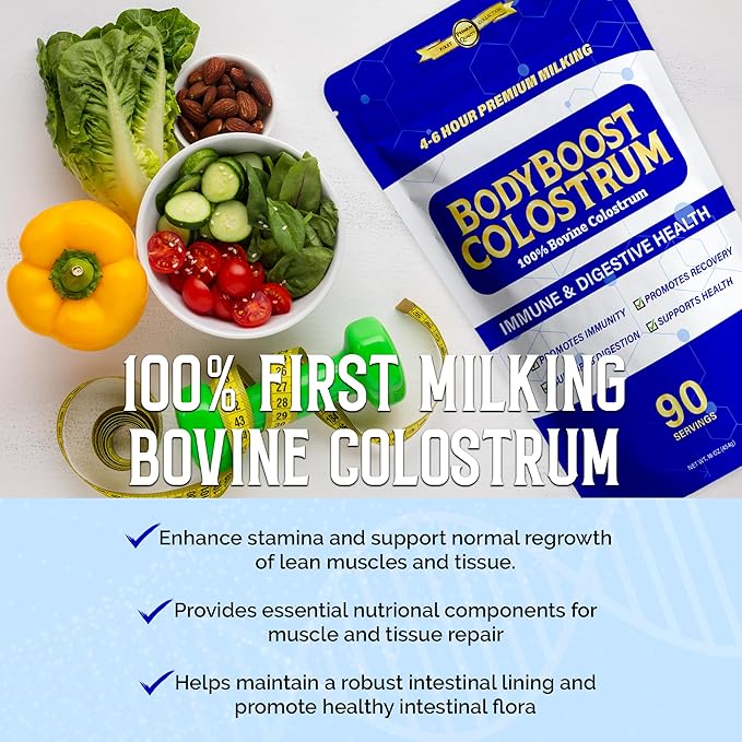 BodyBoost Premium Colostrum Whole, 100% Bovine Colostrum Powder, Immune Booster Supplement with Immunoglobulin & Lactoferrin, Grass Fed Colostrum Powder, Gut Health, Diverse Intake,16 oz