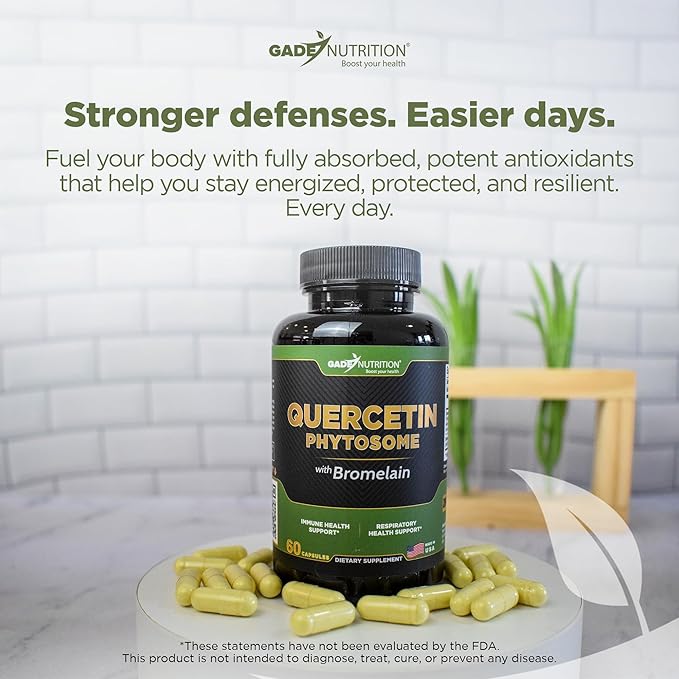 Gade Nutrition Quercetin Phytosome with Bromelain I Purified 95% I 50X Higher Absorption - Most Effective Form of Quercetin with Bromelain I Made in USA -Supplement for Men and Women