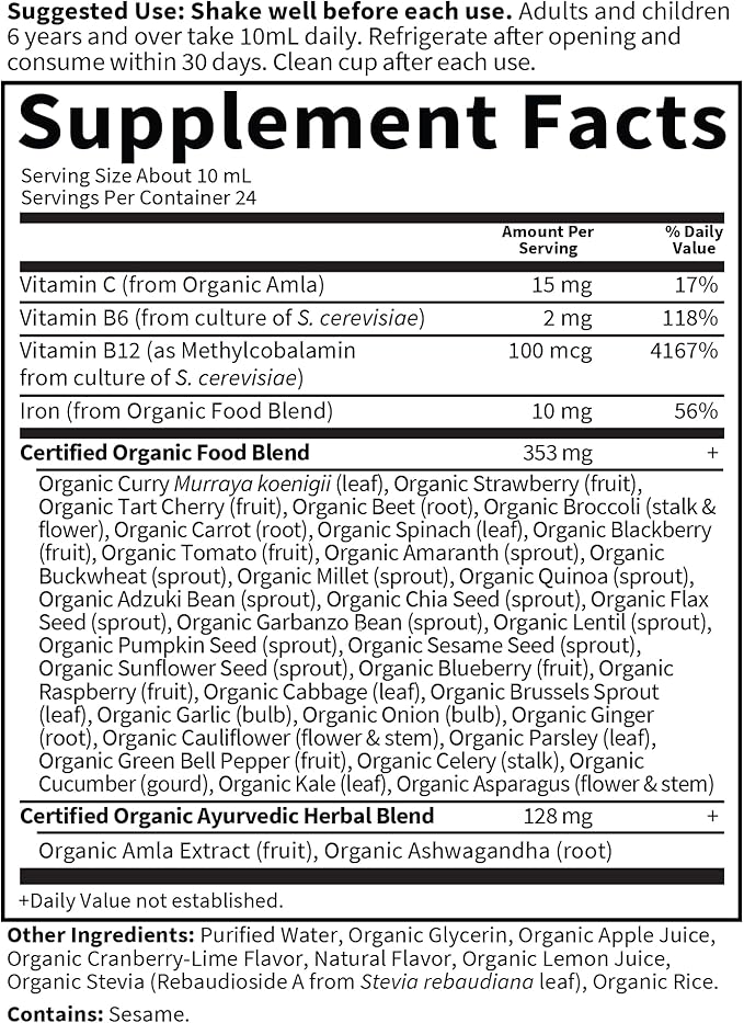 Garden of Life Organics Plant Iron & Organic Herbs - Organic Plant-Sourced Iron + Herbs (Cranberry-Lime Liquid) 8oz Liquid