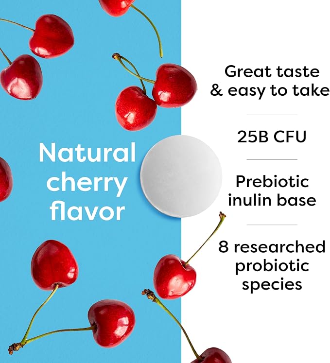 Klaire Labs SFI Health Ther-Biotic Kids Probiotic Chewables - Hypoallergenic Probiotics for Kids - 25 Billion CFU in Prebiotic Inulin - Cherry-Flavored (60 Chewable Tablets)