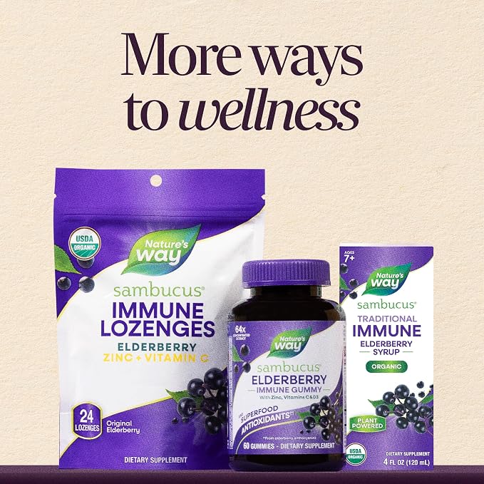 Nature’s Way Sambucus Traditional Elderberry Syrup for Traditional Immune Support* with Highly Concentrated Black Elderberry Extract & Superfood Antioxidants, Adults & Kids 7+, Berry Flavored, 4 Fl Oz