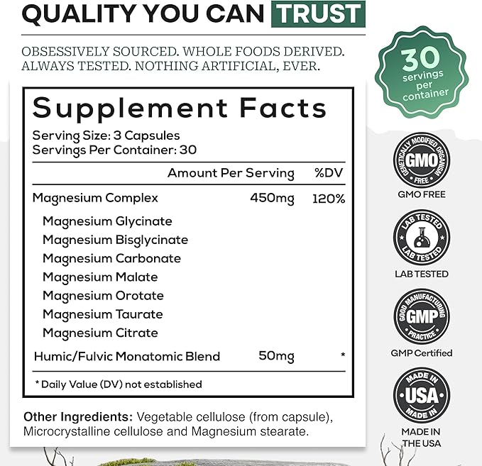 Wild Magnesium Complex for Women & Men – 7 Magnesium Forms in One: Glycinate, Citrate, Malate & More – High-Absorption Magnesio Complex with Fulvic Mineral Blend – 90 Capsules, 450 mg (Pack of 2)