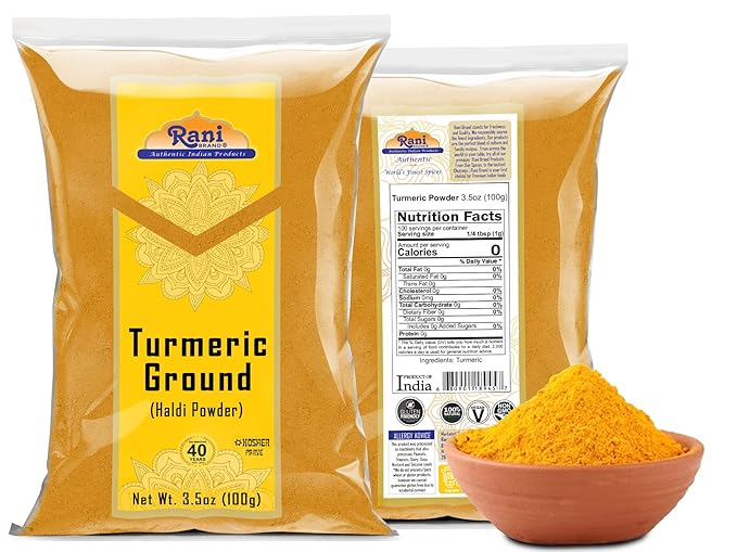 Rani Turmeric (Haldi) Root Powder Spice, (High Curcumin Content) 3.5oz (100g) ~ All Natural | 100% Pure, Salt Free | Vegan | Gluten Friendly | NON-GMO | Kosher | Indian Origin