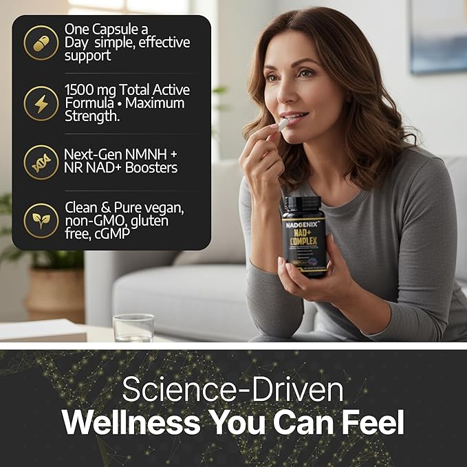 NADGENIX™ NAD+ Supplement – NMNH 500mg, Nicotinamide Riboside, TMG, Resveratrol & CoQ10 – Cellular Energy & Healthy Aging – 60 Capsules – High Absorption Liposomal Delivery