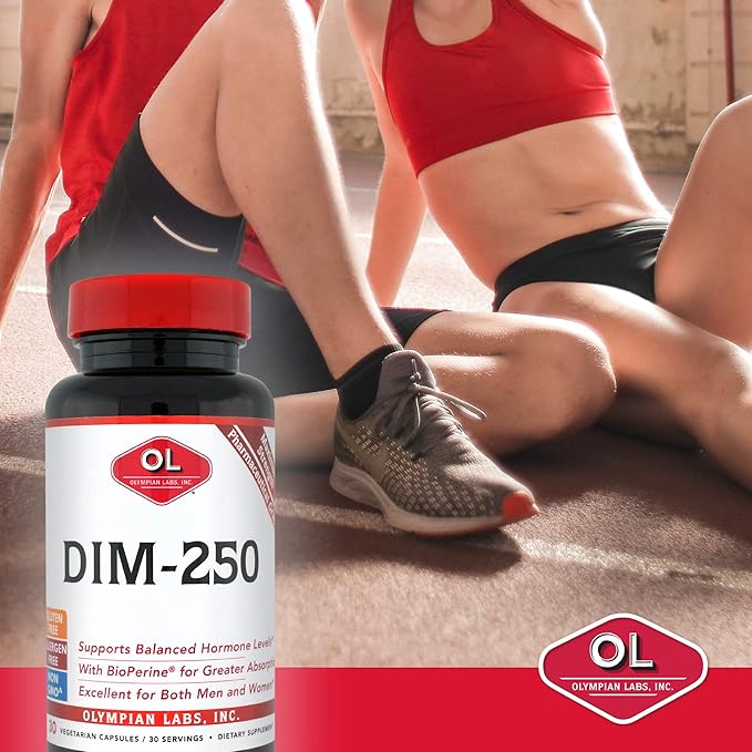 Olympian Labs DIM Supplement 250mg with BioPerine® – 30 Capsules – Supports Healthy Estrogen Metabolism, Hormonal Balance & Overall Wellness for Men and Women