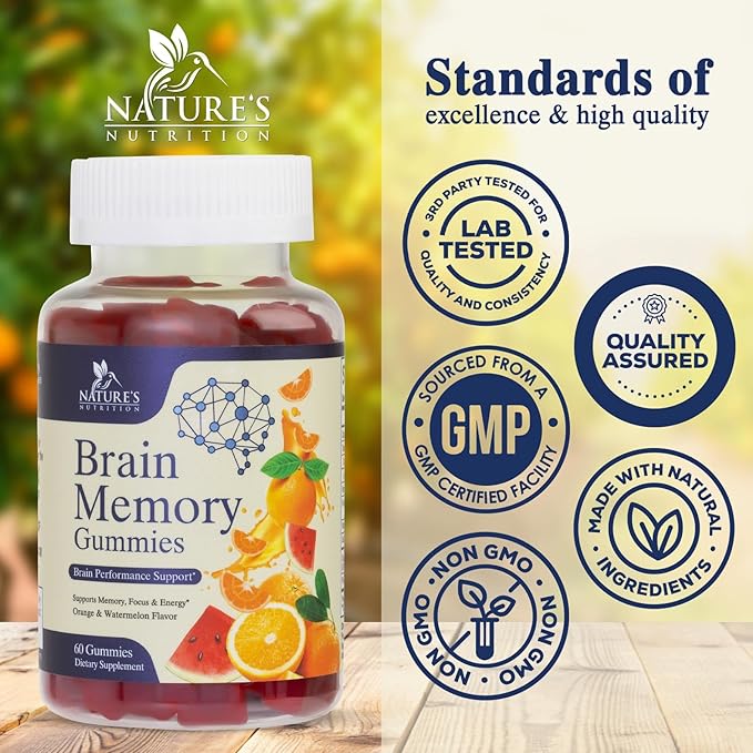 Brain Supplements Gummies - 3X Strength Brain Gummy Vitamin Plus Nootropics For Memory, Focus, Concentration - Phosphatidylserine, B6, B12 & Nootropic, Clarity Support Supplement - 60 Gummies
