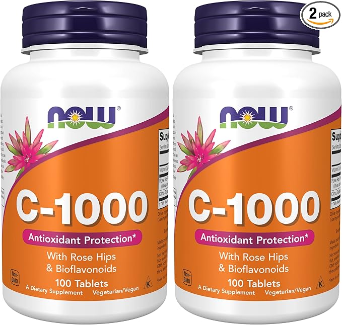 NOW Supplements, Vitamin C-1,000 with Rose Hips & Bioflavonoids, Antioxidant Protection*, 100 Tablets (Pack of 2)
