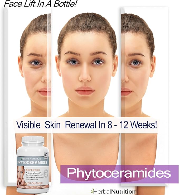 Herbal Nutrition Phytoceramides from Rice with Biotin Vitamin A, C, D and E, Three Bottle Pack, 180 Capsules 40mg