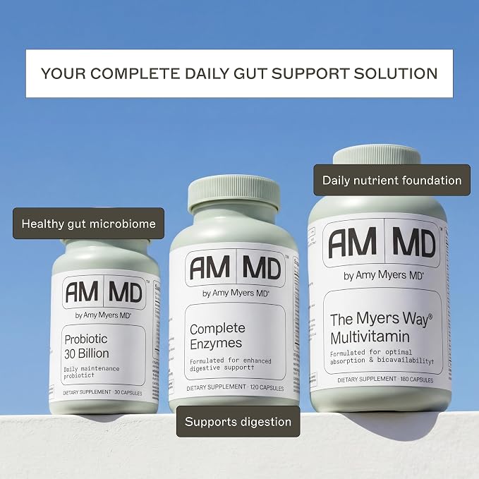Amy Myers MD Probiotics 30 Billion CFU - Supports Digestive Health, Gut Microbiome & Immune Function - 14 Strains - Dairy-Free, Gluten-Free - 30 Capsules (30 Servings)