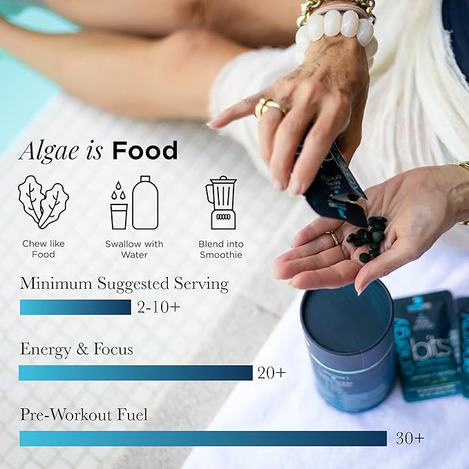 ENERGYBITS - Organic Spirulina Tablets - Plant-Based Algae Superfood - for Focus, Fitness, Energy - Plant Protein - Gluten Free - Collagen, Vitamin B12, Omega 3 - Keto & Vegan - 1000 Algae Tablets