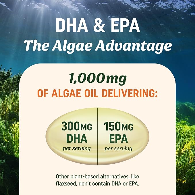 Vegan Omega 3 6 9 Algae Oil | Plant Based DHA EPA | Sustainably Sourced, No Carrageenan | Heart, Brain & Eye Health Support | Fish Oil Alternative | Omega 3 Fatty Acid Supplements | 120 Softgels