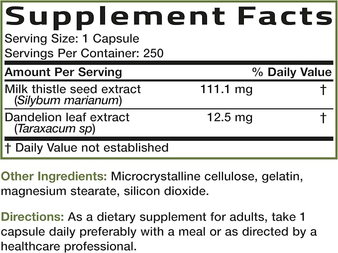 Bronson Milk Thistle Silymarin Marianum & Dandelion Extract Liver Health Support, Antioxidant Support, Detox, 250 Capsules
