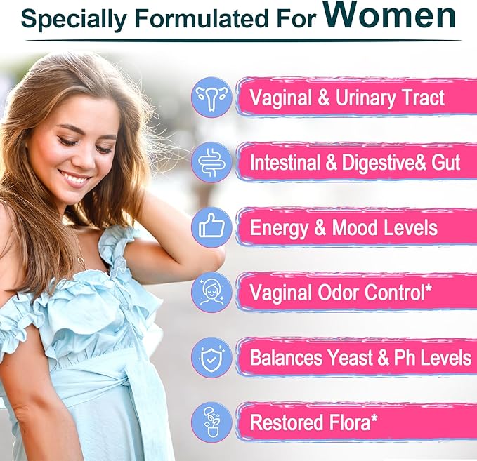 Vaginal Probiotics, PH Balance for Women, 70 Billion CFUs Womens Probiotic for Vaginal health, Urinary, Odor Control, Flor, Ph Balance & Hormone, with Prebiotic & D-Mannose - Shelf Stable, 60 Caps